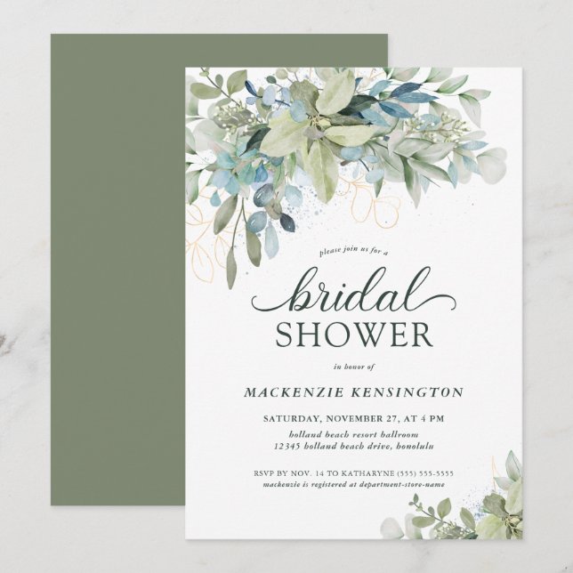 Elegant Eucalyptus Greenery Bridal Shower Invitation (Front/Back)