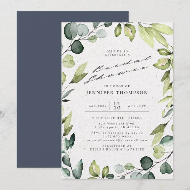 Elegant Eucalyptus Greenery Bridal Shower Invitation (Front/Back)
