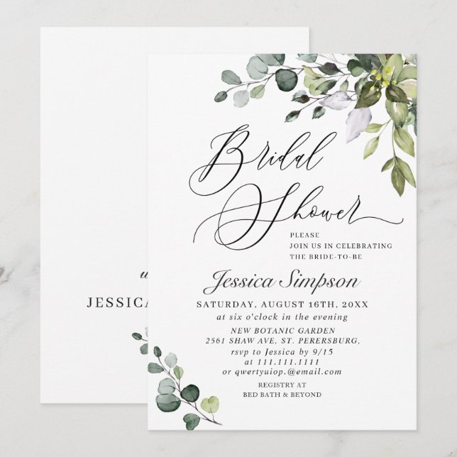 Elegant Eucalyptus Greenery Bridal Shower Invitation (Front/Back)