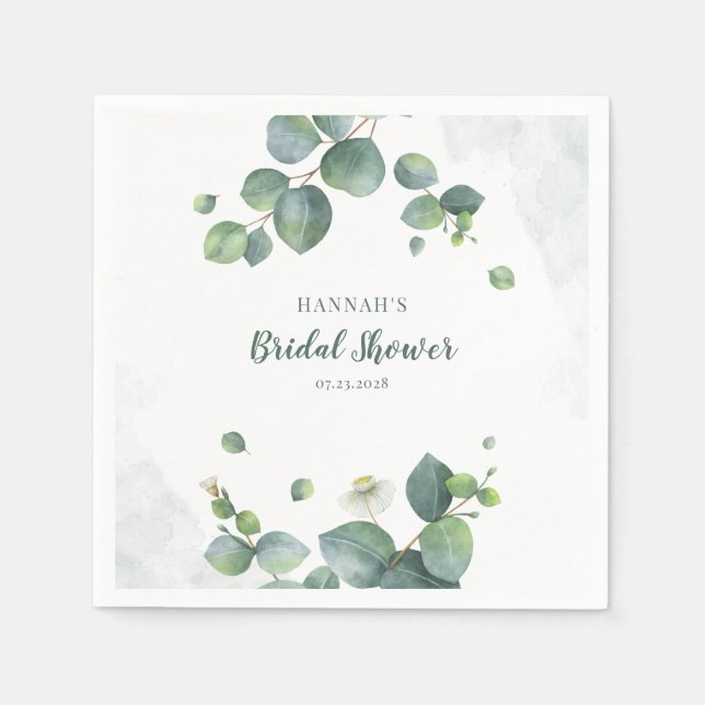 Elegant Eucalyptus Greenery Bridal Shower Paper Napkin (Front)