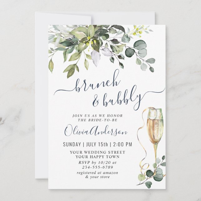 Elegant Eucalyptus Greenery Brunch & Bubbly Invitation (Front)