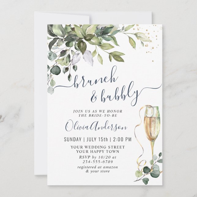 Elegant Eucalyptus Greenery Brunch & Bubbly Invitation (Front)