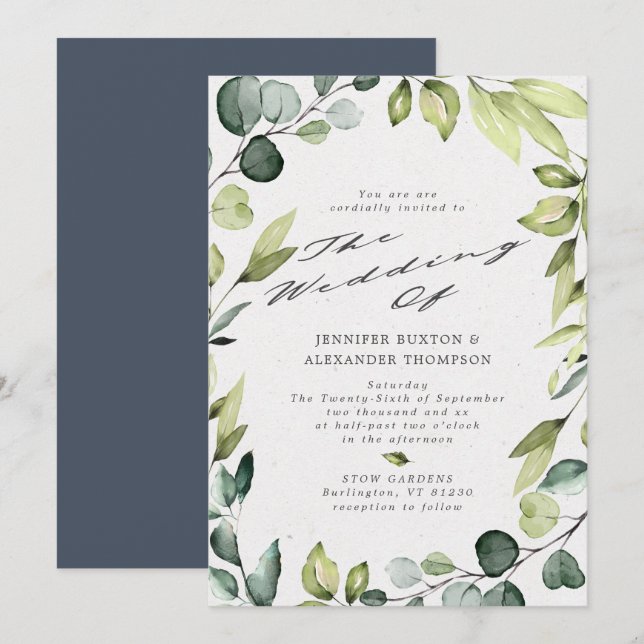 Elegant Eucalyptus Greenery Calligraphy Wedding Invitation (Front/Back)