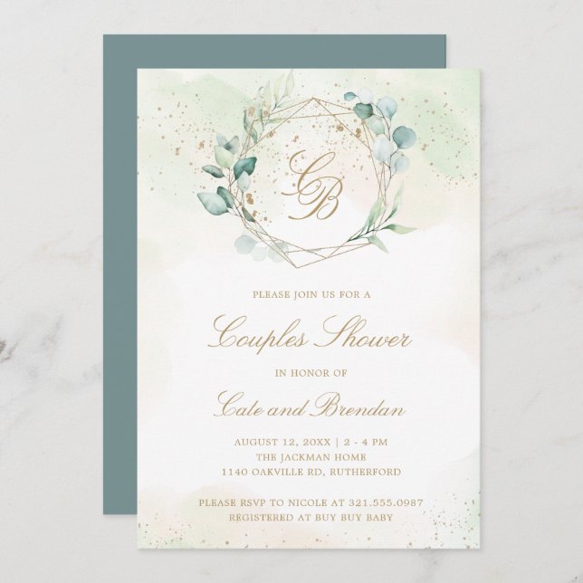 Elegant Eucalyptus Greenery Couples Baby Shower Invitation (Front/Back)