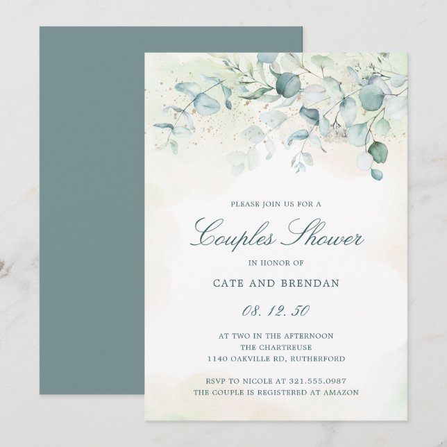 Elegant Eucalyptus Greenery Couples Shower Invitation (Front/Back)