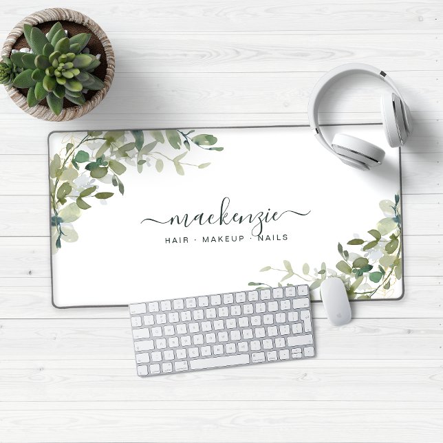 Elegant Eucalyptus Greenery Custom Desk Mat (Modern Botanical Business Desk Mat Mouse Pad)