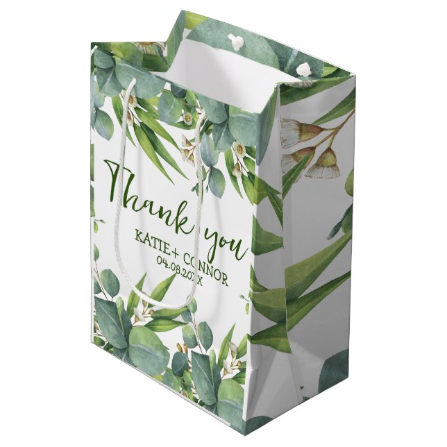 Elegant Eucalyptus Greenery Favour Thank You Medium Gift Bag (Front Angled)