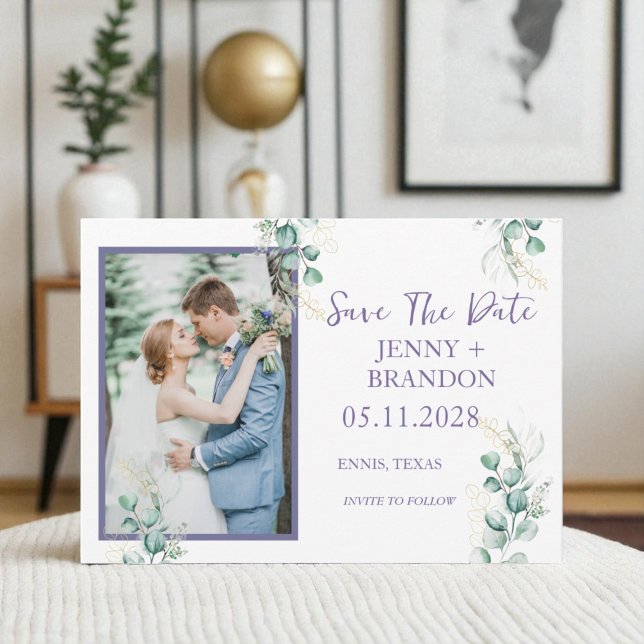 Elegant Eucalyptus Greenery Floral Photo boho Save The Date (Creator Uploaded)