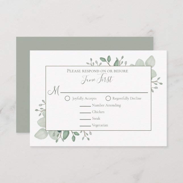 Elegant Eucalyptus Greenery Foliage Leaves RSVP Card (Front/Back)