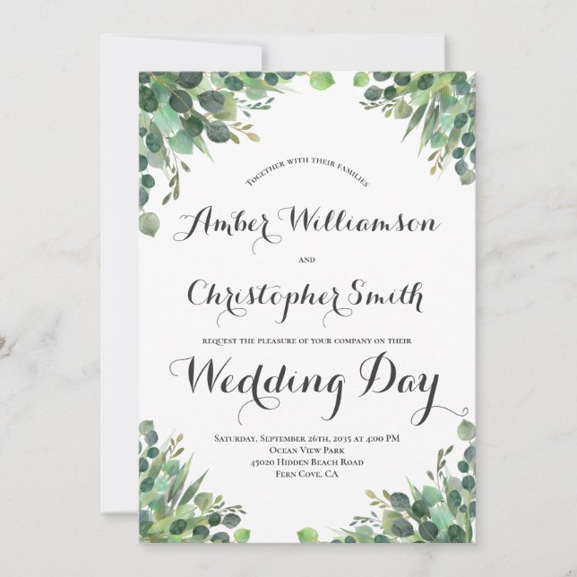 Elegant Eucalyptus Greenery Foliage Leaves Wedding Invitation (Front)