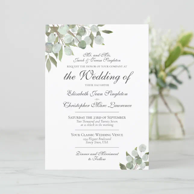 Elegant Eucalyptus & Greenery Formal Wedding Invitation | Zazzle