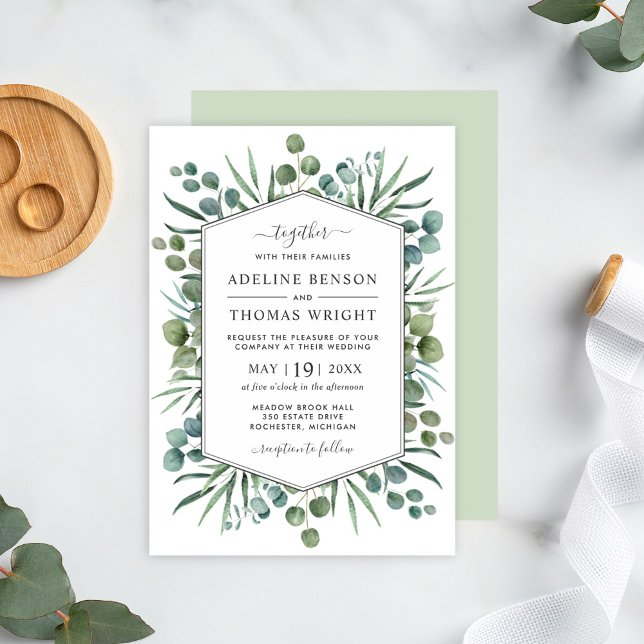Elegant Eucalyptus Greenery Geometric Wedding Invitation (Creator Uploaded)