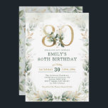 Elegant Eucalyptus Greenery Gold 80th Birthday Invitation<br><div class="desc">Elegant botanical-themed 80th birthday invitation featuring beautiful watercolor greenery in sage green and gold</div>