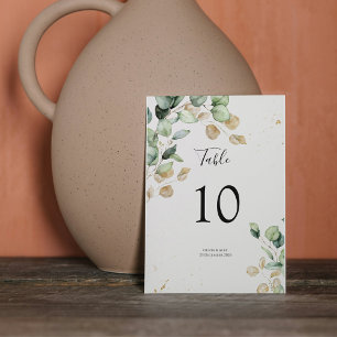 Elegant Eucalyptus Greenery & Gold Accents Wedding Table Number