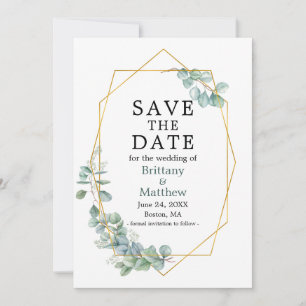 Elegant Eucalyptus Greenery Gold Geo Frame Save The Date