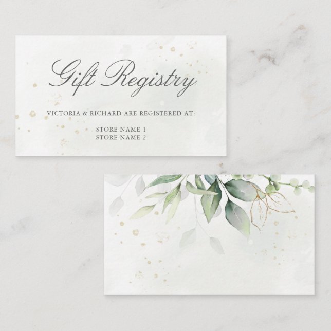 Elegant Eucalyptus Greenery Gold Gift Registry Enclosure Card (Front/Back)