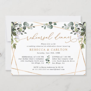 Elegant Eucalyptus Greenery Gold Rehearsal Dinner Invitation