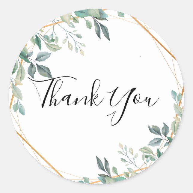 Elegant Eucalyptus Greenery Gold Rustic Thank You Classic Round Sticker (Front)