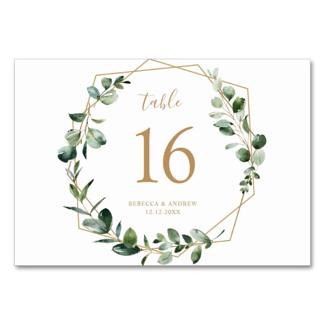 Elegant Eucalyptus Greenery Gold Table Numbers (Front)