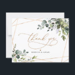 Elegant Eucalyptus Greenery Gold Thank You Card<br><div class="desc">Designed to coordinate with our Boho Greenery Gold wedding collection,  this customisable Flat Thank You card features mixed watercolor greenery leaves paired with a classy serif font in black for an optional message on the back. Matching items available.</div>