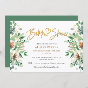 Elegant Eucalyptus Greenery Gold Typography Invitation