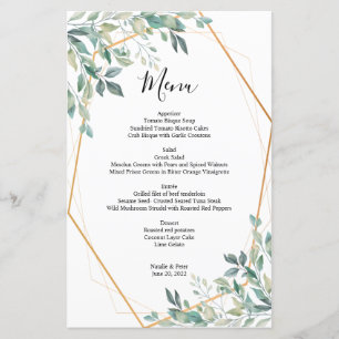 Elegant Eucalyptus Greenery Gold Wedding Menu
