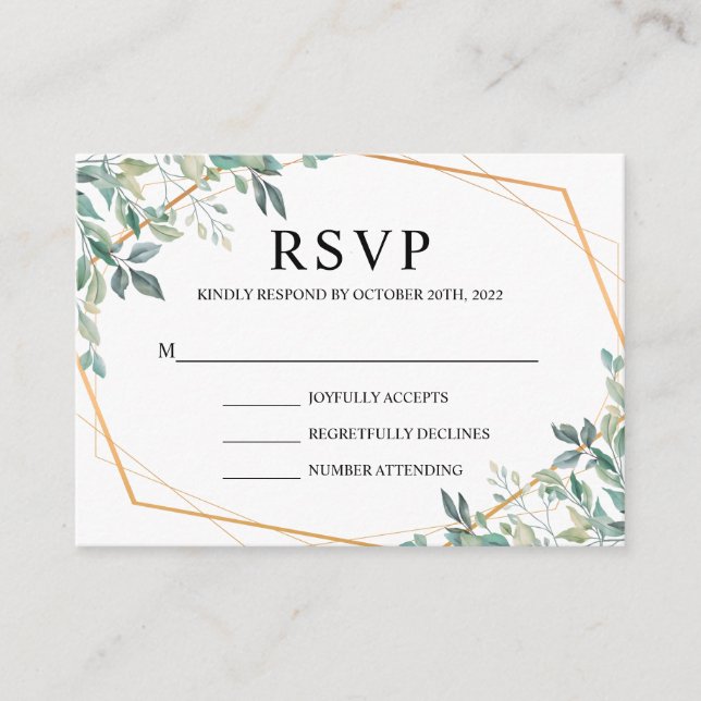 Elegant Eucalyptus Greenery Gold Wedding RSVP Enclosure Card (Front)