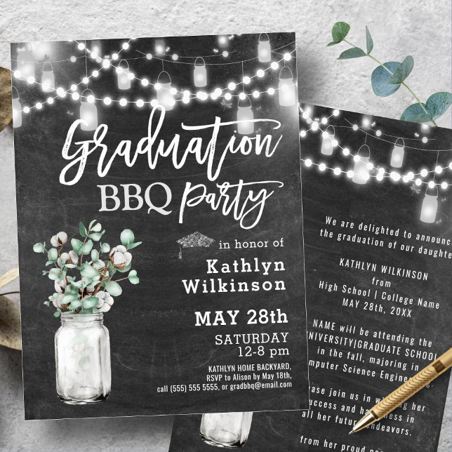 Elegant Eucalyptus Greenery Graduation BBQ Party Invitation (Creator Uploaded)