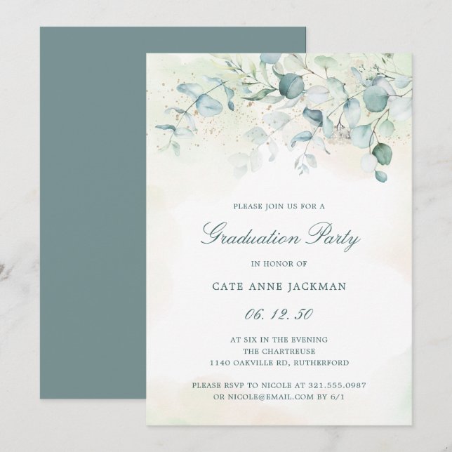 Elegant Eucalyptus Greenery Graduation Party Invitation (Front/Back)