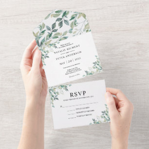 Elegant Eucalyptus Greenery Green Rustic Wedding All In One Invitation