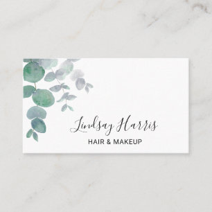 Elegant Eucalyptus Greenery Hair & Makeup Business Card