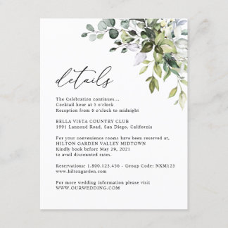 Elegant Eucalyptus Greenery Information Details Enclosure Card