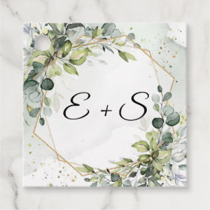 Elegant eucalyptus greenery initials wedding favour tags