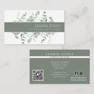 Elegant Eucalyptus Greenery Interior Designer Business Card