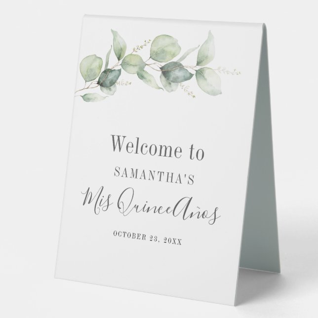 Elegant Eucalyptus Greenery Leaves Mis Quince Anos (Front)