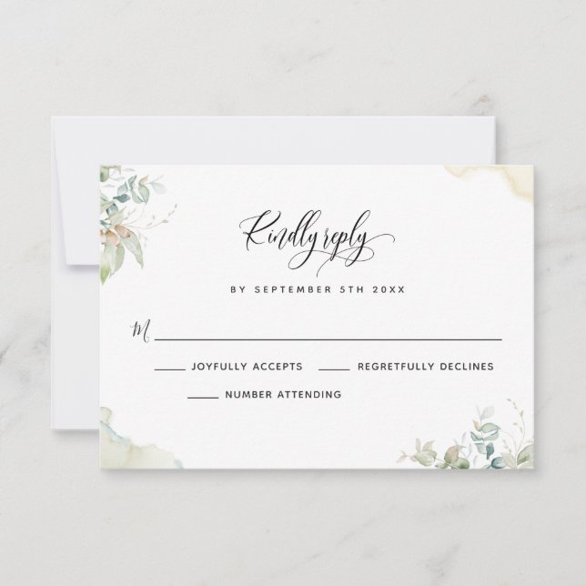 Elegant Eucalyptus Greenery Leaves RSVP Card (Front)