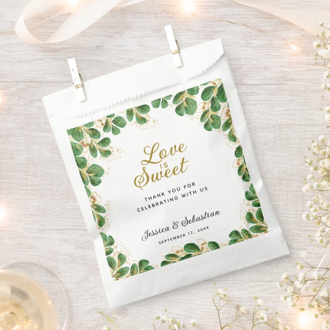 Elegant Eucalyptus Greenery Love is Sweet Wedding Favour Bags (Clipped)