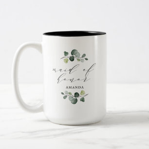 Elegant Eucalyptus Greenery Maid of Honor Two-Tone Coffee Mug