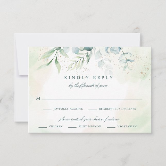 Elegant Eucalyptus Greenery Meal Choice Wedding RSVP Card (Front)