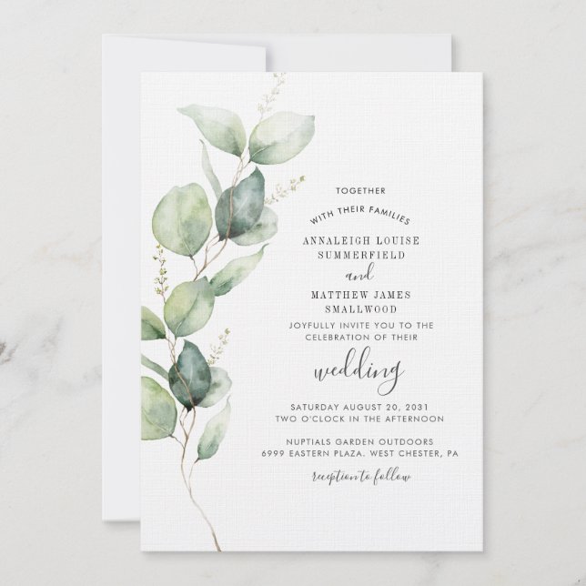 Elegant Eucalyptus Greenery Modern Wedding Invitation (Front)