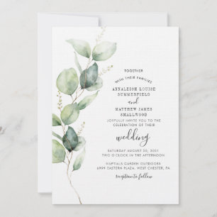 Elegant Eucalyptus Greenery Modern Wedding Invitation