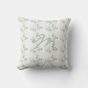 Elegant Eucalyptus Greenery Monogram Cushion