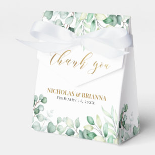 Elegant Eucalyptus Greenery Monogram Gold Wedding Favour Box