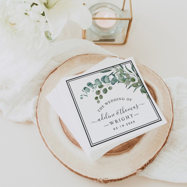Elegant Eucalyptus Greenery Monogram Wedding Napkin (Creator Uploaded)