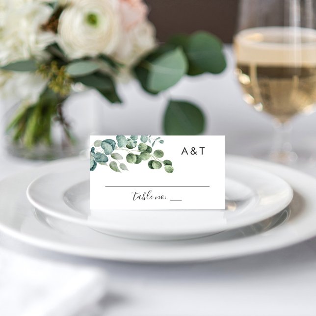 Elegant Eucalyptus Greenery Monogram Wedding Place Card (Creator Uploaded)
