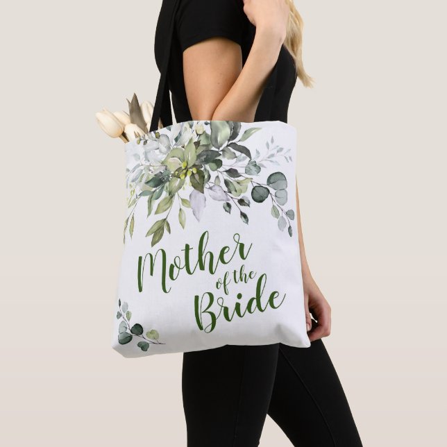 Elegant Eucalyptus Greenery Mother of the Bride Tote Bag (Close Up)