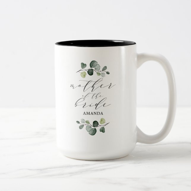 Elegant Eucalyptus Greenery Mother of the Bride Two-Tone Coffee Mug (Right)