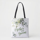 Elegant Eucalyptus Greenery Mother of the Groom Tote Bag<br><div class="desc">Watercolor Ivory White Roses Greenery "mother of the groom" script and custom name on the back, elegant and romantic, great personalised gifts for mother of the groom. For further customisation, please click the "customise further" link and use our design tool to modify this template. If you need help or matching...</div>