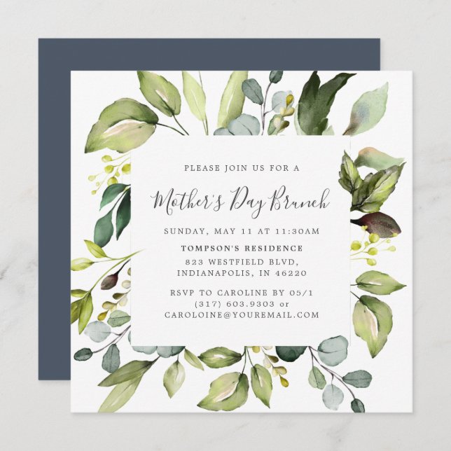 Elegant Eucalyptus & Greenery Mother's Day Brunch Invitation (Front/Back)