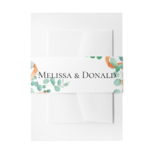 Elegant Eucalyptus Greenery Peach Floral Wedding Invitation Belly Band